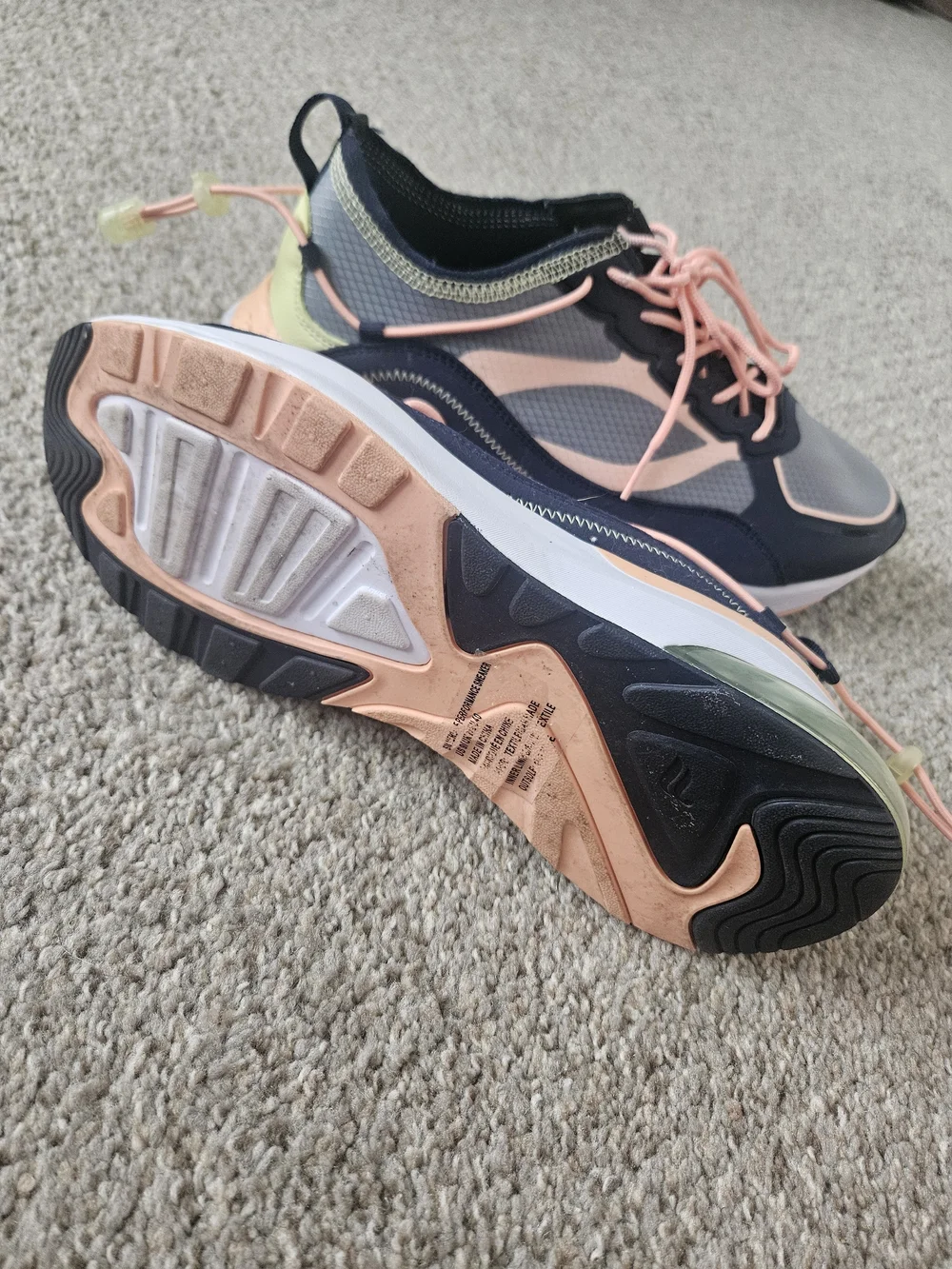 Fabletics Women's Gray and Peach Lace-Up Athletic Sneakers